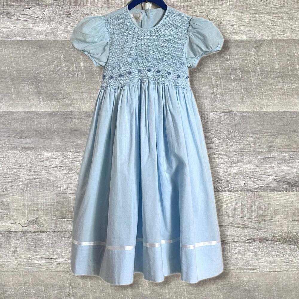 Strasburg Light Blue Hand Smocked Bishop Dress Girls 4T Heirloom Boutique